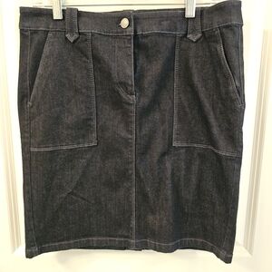 Ann Taylor Women's Black Dark Wash Denim Pencil Knee Length Jean Skirt | Size 6
